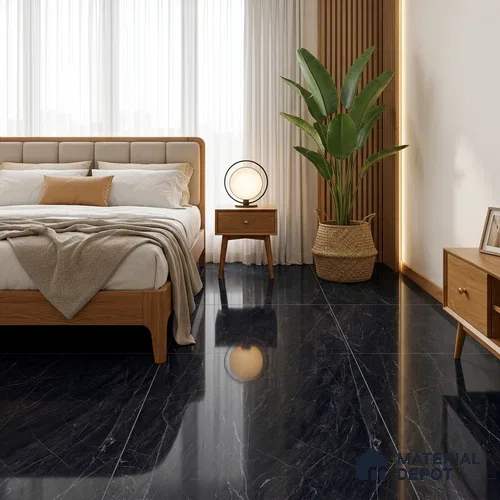 Marble Wall & Floor Tile TL 05148 Marblis Obsidian Veil 4 ft x 2 ft Vitrified  High Gloss Finish - 9 mm (Random 4) | Suitable for Living Room, Bedroom & Bathroom