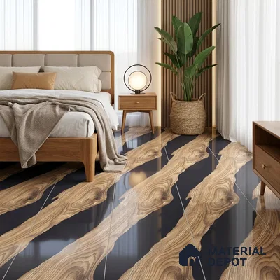 Wood Wall & Floor Tile TL 05150 Mokuzai Hazelwood 4 ft x 2 ft Vitrified Endless High Gloss Finish - 9 mm (Random 2) | Suitable for Living Room, Bedroom & Bathroom