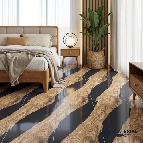 Wood Wall & Floor Tile TL 05150 Mokuzai Hazelwood 4 ft x 2 ft Vitrified Endless High Gloss Finish - 9 mm (Random 2) | Suitable for Living Room, Bedroom & Bathroom