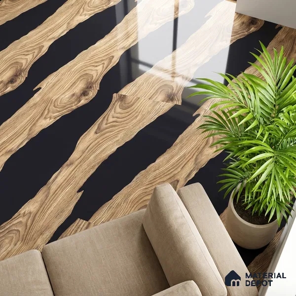 Wood Wall & Floor Tile TL 05150 Mokuzai Hazelwood 4 ft x 2 ft Vitrified Endless High Gloss Finish - 9 mm (Random 2) | Suitable for Living Room, Bedroom & Bathroom