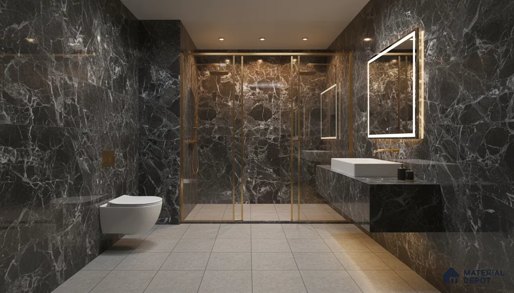Marble Wall & Floor Tile TL 05151 Marblis Midnight Elegance 4 ft x 2 ft Vitrified Endless High Gloss Finish - 9 mm (Random 4) | Suitable for Living Room, Bedroom & Bathroom