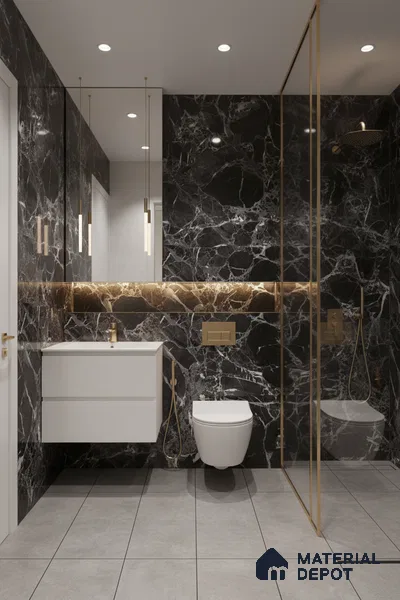 Marble Wall & Floor Tile TL 05151 Marblis Midnight Elegance 4 ft x 2 ft Vitrified Endless High Gloss Finish - 9 mm (Random 4) | Suitable for Living Room, Bedroom & Bathroom