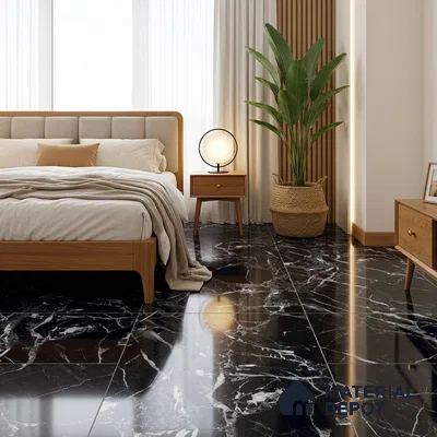 Marble Wall & Floor Tile TL 05151 Marblis Midnight Elegance 4 ft x 2 ft Vitrified Endless High Gloss Finish - 9 mm (Random 4) | Suitable for Living Room, Bedroom & Bathroom