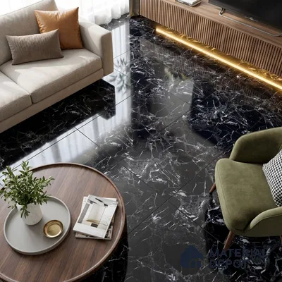 Marble Endless Nero Marquina Wall & Floor Tile TL 05151 Charcoal Black 4 ft x 2 ft High Gloss Finish Vitrified Tile - 9 mm | 4 Random Designs | Suitable For Living Room, Bedroom, Dining