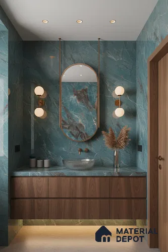 Marble Onyx Wall & Floor Tile TL 05152 Teal Blue 4 ft x 2 ft High Gloss Finish Vitrified Tile - 9 mm | 4 Random Designs | Suitable For Living Room, Bedroom, Dining