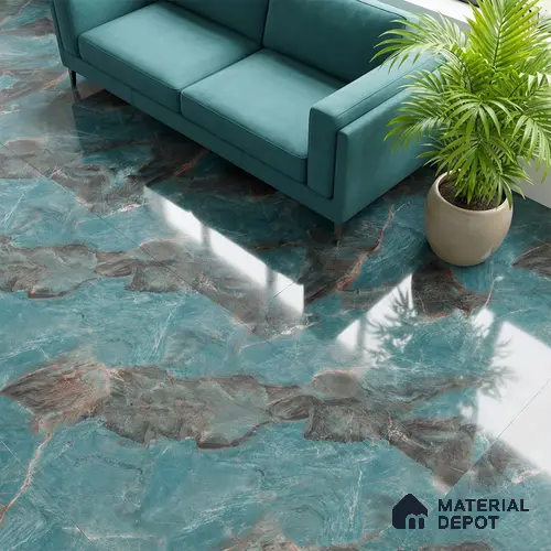 Marble Wall & Floor Tile TL 05152 Marblis Azure Mist 4 ft x 2 ft Vitrified  High Gloss Finish - 9 mm (Random 4) | Suitable for Living Room, Bedroom & Bathroom
