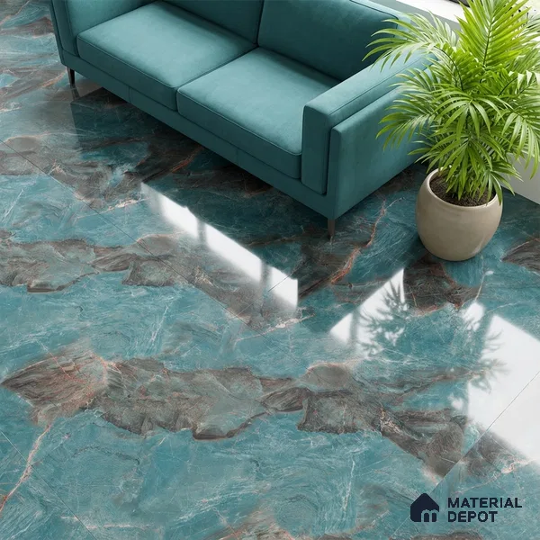 Marble Wall & Floor Tile TL 05152 Marblis Azure Mist 4 ft x 2 ft Vitrified High Gloss Finish - 9 mm (Random 4) | Suitable for Living Room, Bedroom & Bathroom