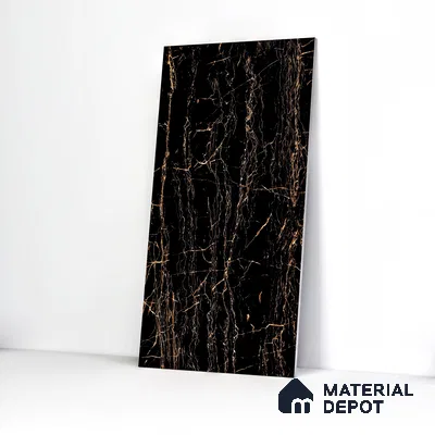 Marble Portoro Wall & Floor Tile TL 05153 Jet Black 4 ft x 2 ft High Gloss Finish Vitrified Tile - 9 mm | 6 Random Designs | Suitable For Living Room, Bedroom, Dining