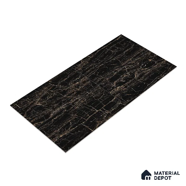 Marble Portoro Wall & Floor Tile TL 05153 Jet Black 4 ft x 2 ft High Gloss Finish Vitrified Tile - 9 mm | 6 Random Designs | Suitable For Living Room, Bedroom, Dining