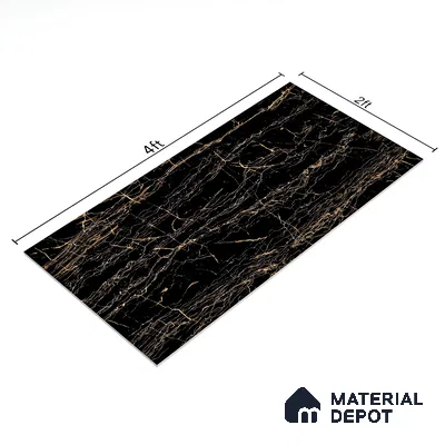 Marble Portoro Wall & Floor Tile TL 05153 Jet Black 4 ft x 2 ft High Gloss Finish Vitrified Tile - 9 mm | 6 Random Designs | Suitable For Living Room, Bedroom, Dining
