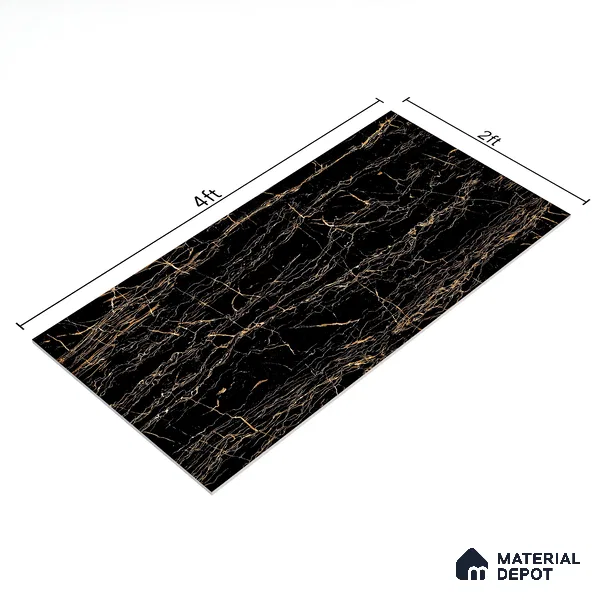 Marble Portoro Wall & Floor Tile TL 05153 Jet Black 4 ft x 2 ft High Gloss Finish Vitrified Tile - 9 mm | 6 Random Designs | Suitable For Living Room, Bedroom, Dining