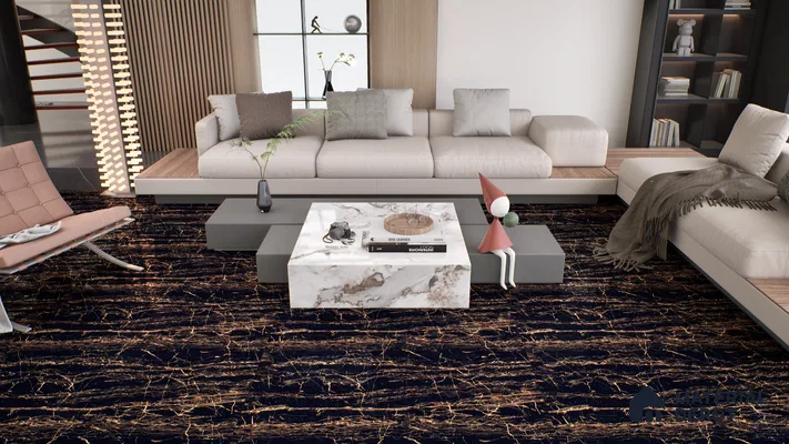 Marble Portoro Wall & Floor Tile TL 05153 Jet Black 4 ft x 2 ft High Gloss Finish Vitrified Tile - 9 mm | 6 Random Designs | Suitable For Living Room, Bedroom, Dining