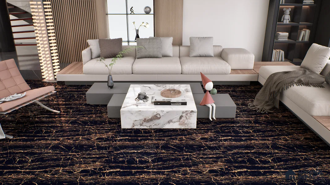 Marble Portoro Wall & Floor Tile TL 05153 Jet Black 4 ft x 2 ft High Gloss Finish Vitrified Tile - 9 mm | 6 Random Designs | Suitable For Living Room, Bedroom, Dining