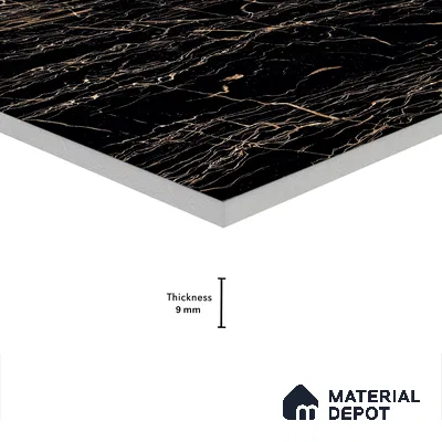 Marble Portoro Wall & Floor Tile TL 05153 Jet Black 4 ft x 2 ft High Gloss Finish Vitrified Tile - 9 mm | 6 Random Designs | Suitable For Living Room, Bedroom, Dining