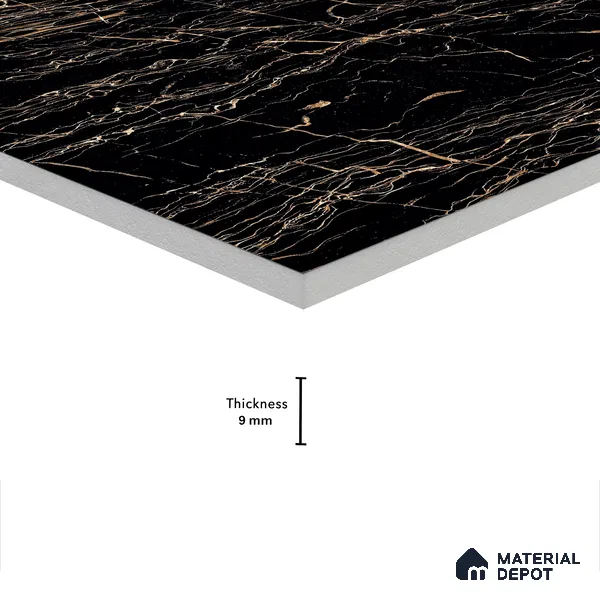 Marble Portoro Wall & Floor Tile TL 05153 Jet Black 4 ft x 2 ft High Gloss Finish Vitrified Tile - 9 mm | 6 Random Designs | Suitable For Living Room, Bedroom, Dining