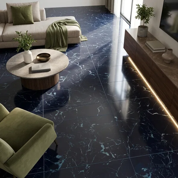 Marble Endless Nero Marquina Wall & Floor Tile TL 05154 Midnight Blue 4 ft x 2 ft High Gloss Finish Vitrified Tile - 9 mm | 4 Random Designs | Suitable For Living Room, Bedroom, Dining