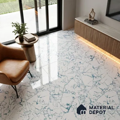 Marble Endless Calacatta Wall & Floor Tile TL 05155 Cool White 4 ft x 2 ft Glossy Finish Vitrified Tile - 9 mm | 3 Random Designs | Suitable For Living Room, Bedroom, Dining