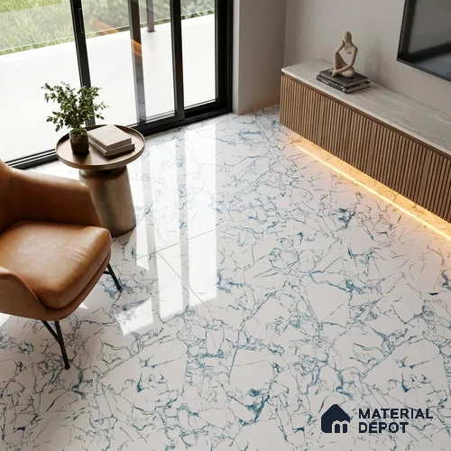 Marble Endless Calacatta Wall & Floor Tile TL 05155 Cool White 4 ft x 2 ft Glossy Finish Vitrified Tile - 9 mm | 3 Random Designs | Suitable For Living Room, Bedroom, Dining