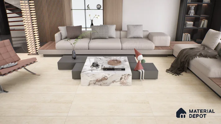 Marble Travertine Wall & Floor Tile TL 05157 Wheat Beige 4 ft x 2 ft Matte Finish Vitrified Tile - 9 mm | 6 Random Designs | Suitable for Living Room, Dining, Feature / Accent Walls