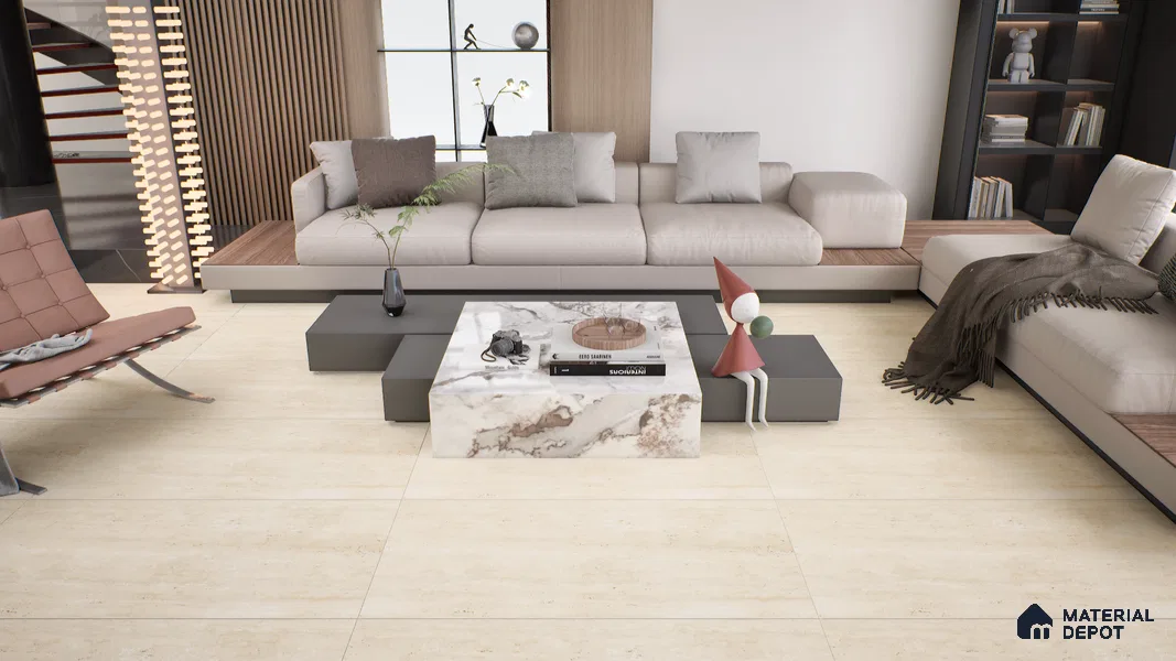 Marble Travertine Wall & Floor Tile TL 05157 Wheat Beige 4 ft x 2 ft Matte Finish Vitrified Tile - 9 mm | 6 Random Designs | Suitable for Living Room, Dining, Feature / Accent Walls