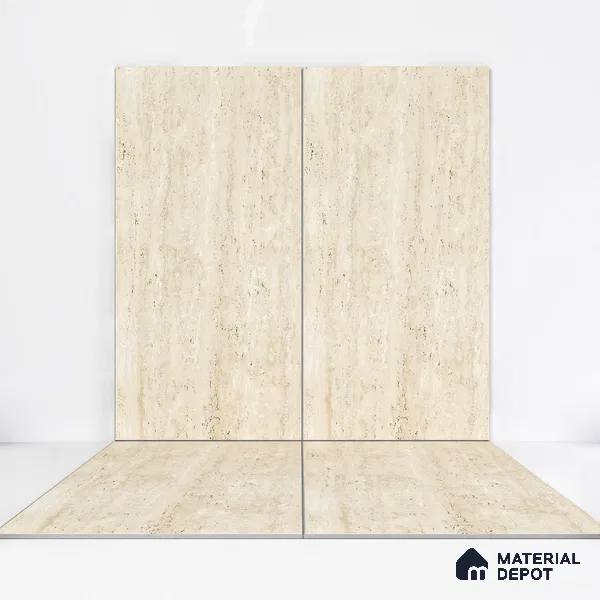 Marble Travertine Wall & Floor Tile TL 05157 Wheat Beige 4 ft x 2 ft Matte Finish Vitrified Tile - 9 mm | 6 Random Designs | Suitable for Living Room, Dining, Feature / Accent Walls