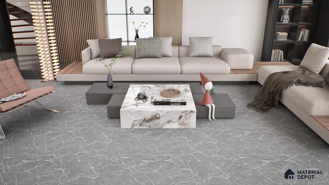 Marble Tundra Grey Wall & Floor Tile TL 05158 Slate Grey 4 ft x 2 ft Matte Finish Vitrified Tile - 9 mm | 4 Random Designs | Suitable For Living Room, Bedroom, Kitchen