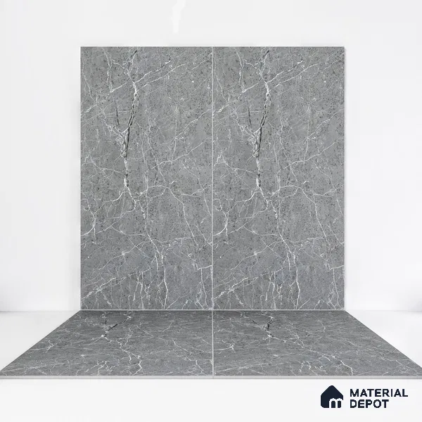 Marble Tundra Grey Wall & Floor Tile TL 05158 Slate Grey 4 ft x 2 ft Matte Finish Vitrified Tile - 9 mm | 4 Random Designs | Suitable For Living Room, Bedroom, Kitchen
