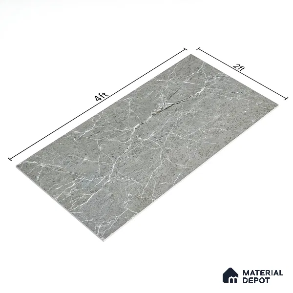 Marble Tundra Grey Wall & Floor Tile TL 05158 Slate Grey 4 ft x 2 ft Matte Finish Vitrified Tile - 9 mm | 4 Random Designs | Suitable For Living Room, Bedroom, Kitchen