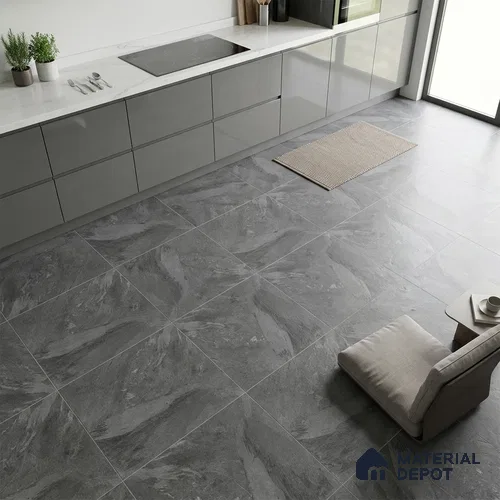 Stone Floor Tile TL 05167 Zephyr Black Pearl 2 ft x 2 ft Vitrified  Matte Finish - 12 mm (Random 8) | Suitable for Terrace, Courtyard, Parking & Balcony