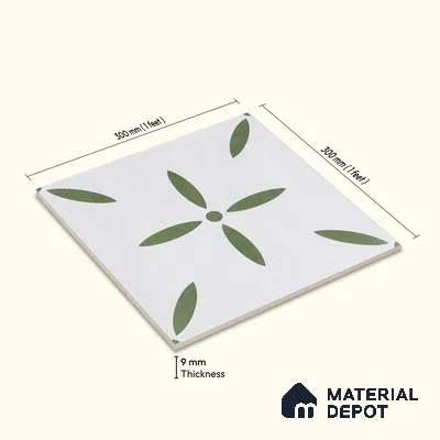 Moroccan Wall & Floor Tile TL 05173 Zellige Urban Green Multi Colour 1 ft x 1 ft Porcelain Matte Finish - 9 mm | Suitable for Kitchen, Bathroom, Balcony | Please Expect a Slight Variation of Pattern