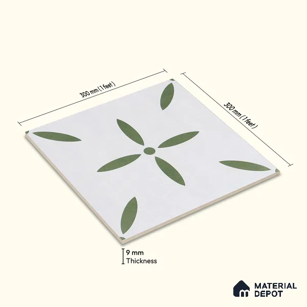 Moroccan Wall & Floor Tile TL 05173 Zellige Urban Green Multi Colour 1 ft x 1 ft Porcelain Matte Finish - 9 mm | Suitable for Kitchen, Bathroom, Balcony | Please Expect a Slight Variation of Pattern