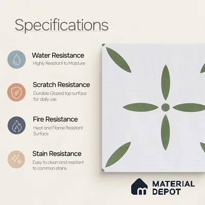 Moroccan Wall & Floor Tile TL 05173 Zellige Urban Green Multi Colour 1 ft x 1 ft Porcelain Matte Finish - 9 mm | Suitable for Kitchen, Bathroom, Balcony | Please Expect a Slight Variation of Pattern