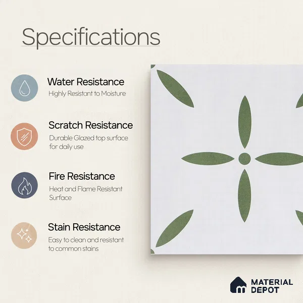 Moroccan Wall & Floor Tile TL 05173 Zellige Urban Green Multi Colour 1 ft x 1 ft Porcelain Matte Finish - 9 mm | Suitable for Kitchen, Bathroom, Balcony | Please Expect a Slight Variation of Pattern
