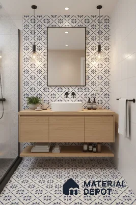 Moroccan Tile TL 05174 Zellige Azure Petal Square Multi Colour 1 ft x 1 ft Vitrified Matte Finish - 9 mm | Suitable for Kitchen, Bathroom, Balcony Floor & Wall | Please Expect a Slight Variation of Pattern (Sample)