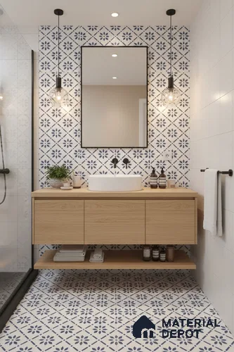 Moroccan Wall & Floor Tile TL 05174 Zellige Azure Petal Square Multi Colour 1 ft x 1 ft Porcelain Matte Finish - 9 mm | Suitable for Kitchen, Bathroom, Balcony | Please Expect a Slight Variation of Pattern