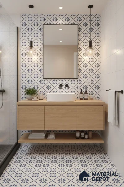 Moroccan Tile TL 05174 Zellige Azure Petal Square Multi Colour 1 ft x 1 ft Vitrified Matte Finish - 9 mm | Suitable for Kitchen, Bathroom, Balcony Floor & Wall | Please Expect a Slight Variation of Pattern (Sample)