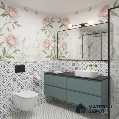 Moroccan Tile TL 05174 Zellige Azure Petal Square Multi Colour 1 ft x 1 ft Vitrified Matte Finish - 9 mm | Suitable for Kitchen, Bathroom, Balcony Floor & Wall | Please Expect a Slight Variation of Pattern (Sample)