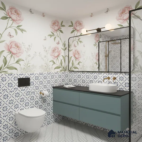 Moroccan Tile TL 05174 Zellige Azure Petal Square Multi Colour 1 ft x 1 ft Vitrified Matte Finish - 9 mm | Suitable for Kitchen, Bathroom, Balcony Floor & Wall | Please Expect a Slight Variation of Pattern (Sample)