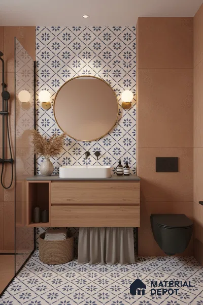 Moroccan Tile TL 05174 Zellige Azure Petal Square Multi Colour 1 ft x 1 ft Vitrified Matte Finish - 9 mm | Suitable for Kitchen, Bathroom, Balcony Floor & Wall | Please Expect a Slight Variation of Pattern (Sample)