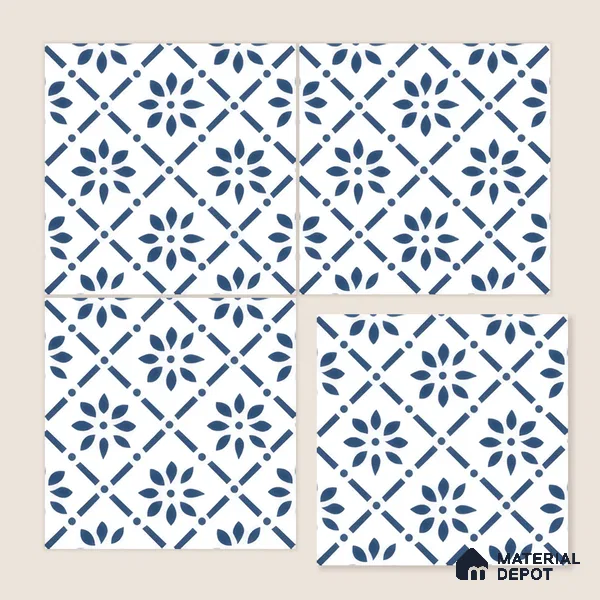 Moroccan Wall & Floor Tile TL 05174 Zellige Azure Petal Square Multi Colour 1 ft x 1 ft Porcelain Matte Finish - 9 mm | Suitable for Kitchen, Bathroom, Balcony | Please Expect a Slight Variation of Pattern