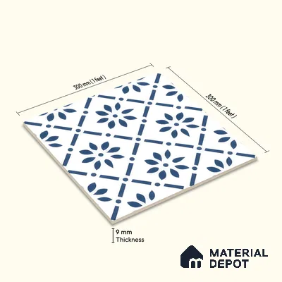 Moroccan Wall & Floor Tile TL 05174 Zellige Azure Petal Square Multi Colour 1 ft x 1 ft Porcelain Matte Finish - 9 mm | Suitable for Kitchen, Bathroom, Balcony | Please Expect a Slight Variation of Pattern