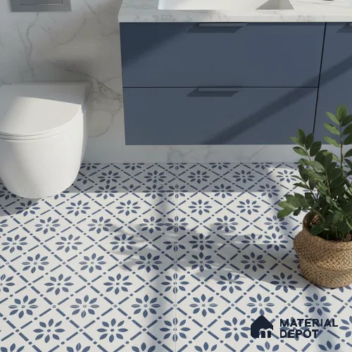 Moroccan Wall & Floor Tile TL 05174 Zellige Azure Petal Square Multi Colour 1 ft x 1 ft Porcelain Matte Finish - 9 mm | Suitable for Kitchen, Bathroom, Balcony | Please Expect a Slight Variation of Pattern