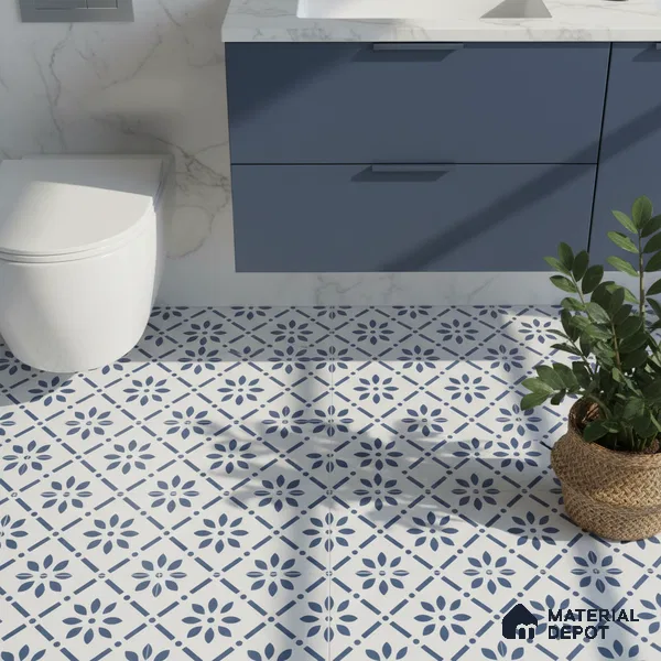 Moroccan Tile TL 05174 Zellige Azure Petal Square Multi Colour 1 ft x 1 ft Vitrified Matte Finish - 9 mm | Suitable for Kitchen, Bathroom, Balcony Floor & Wall | Please Expect a Slight Variation of Pattern (Sample)