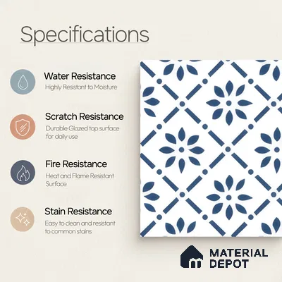 Moroccan Wall & Floor Tile TL 05174 Zellige Azure Petal Square Multi Colour 1 ft x 1 ft Porcelain Matte Finish - 9 mm | Suitable for Kitchen, Bathroom, Balcony | Please Expect a Slight Variation of Pattern