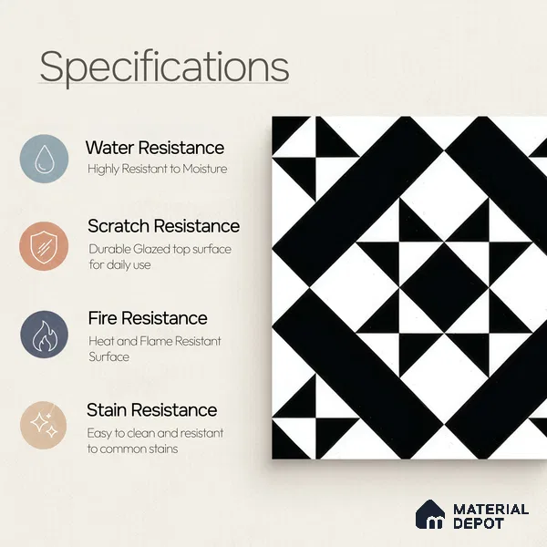 Moroccan Wall & Floor Tile TL 05176 Zellige Monochrome Star Multi Colour 1 ft x 1 ft Porcelain Matte Finish - 9 mm | Suitable for Kitchen, Bathroom, Entryway | Please Expect a Slight Variation of Pattern