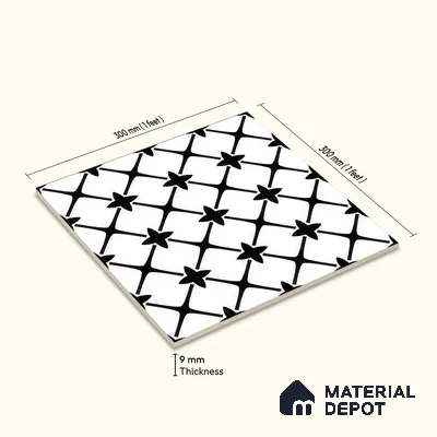 Moroccan Wall & Floor Tile TL 05177 Zellige Moroccan Starlight Multi Colour 1 ft x 1 ft Porcelain Matte Finish - 9 mm | Suitable for Kitchen, Bathroom, Entryway | Please Expect a Slight Variation of Pattern