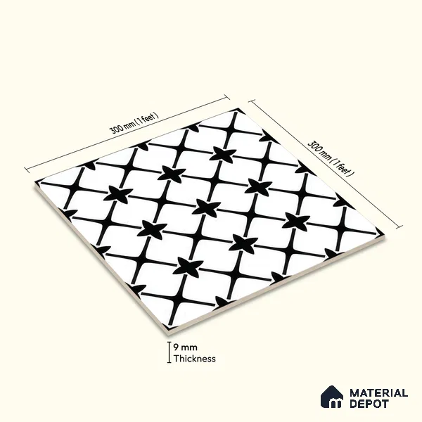 Moroccan Wall & Floor Tile TL 05177 Zellige Moroccan Starlight Multi Colour 1 ft x 1 ft Porcelain Matte Finish - 9 mm | Suitable for Kitchen, Bathroom, Entryway | Please Expect a Slight Variation of Pattern