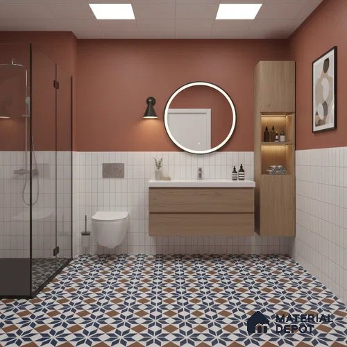 Moroccan Wall & Floor Tile TL 05178 B Zellige Monochrome Blue Multi Colour 1 ft x 1 ft Vitrified Matte Finish - 9 mm | Suitable for Kitchen, Bathroom, Balcony | Please Expect a Slight Variation of Pattern