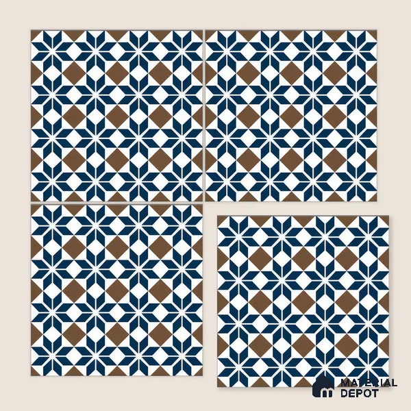 Moroccan Wall & Floor Tile TL 05178 B Zellige Monochrome Blue Multi Colour 1 ft x 1 ft Porcelain Matte Finish - 9 mm | Suitable for Kitchen, Bathroom, Balcony | Please Expect a Slight Variation of Pattern