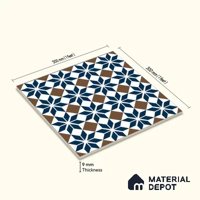 Moroccan Wall & Floor Tile TL 05178 B Zellige Monochrome Blue Multi Colour 1 ft x 1 ft Porcelain Matte Finish - 9 mm | Suitable for Kitchen, Bathroom, Balcony | Please Expect a Slight Variation of Pattern